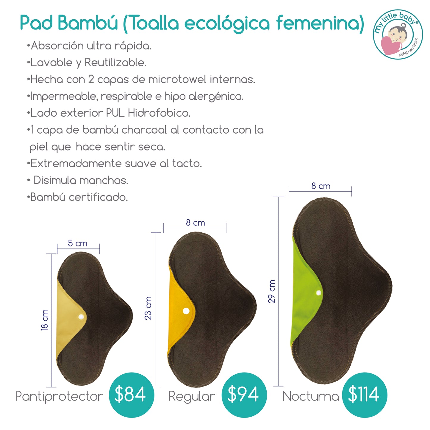 Paquete de 10 pads Nocturnas femeninas de Bambú