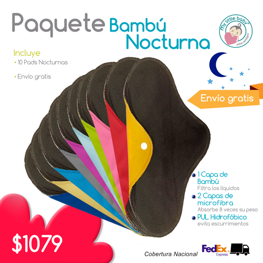 Paquete de 10 pads Nocturnas femeninas de Bambú