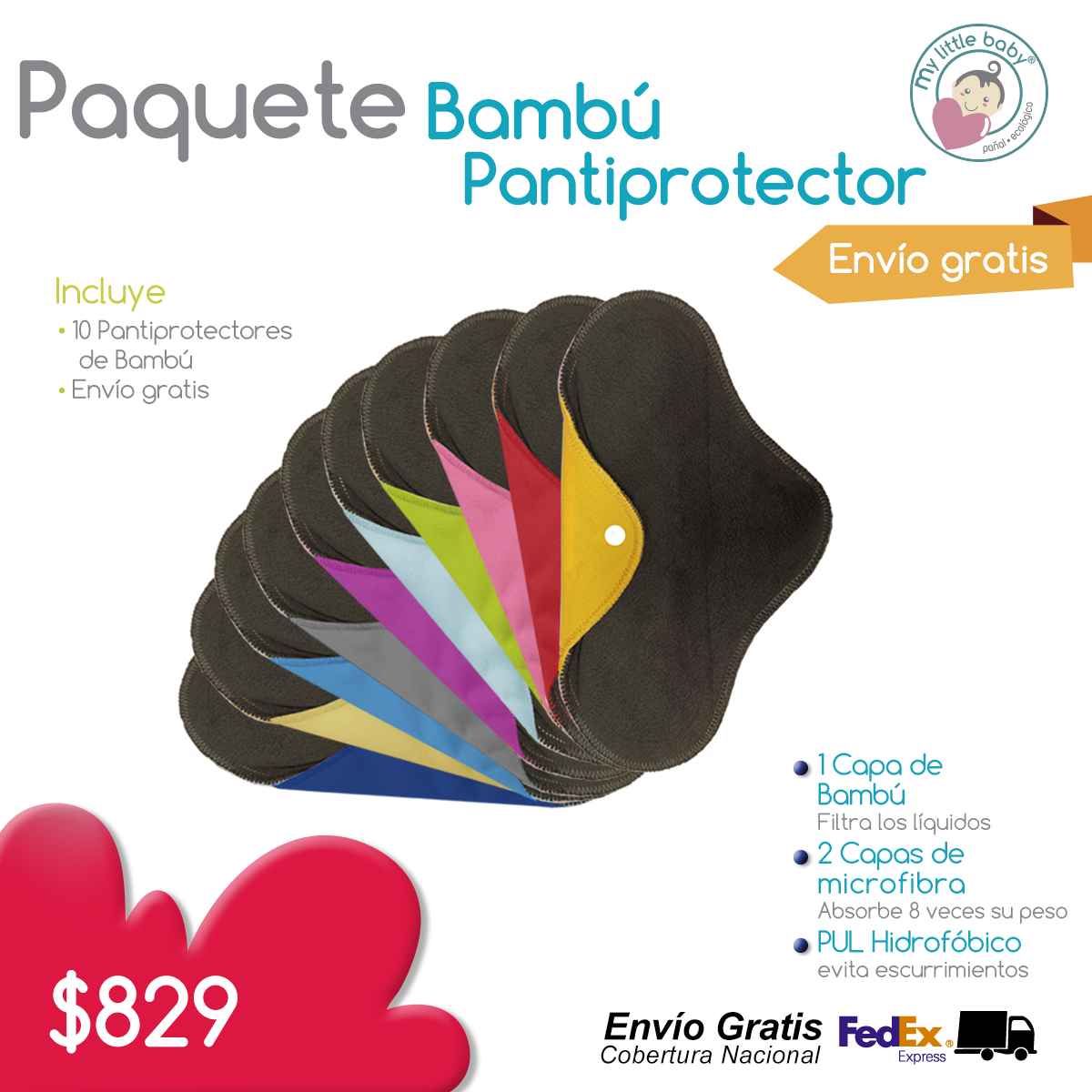 Paquete de 10 panties femeninas de Bambú